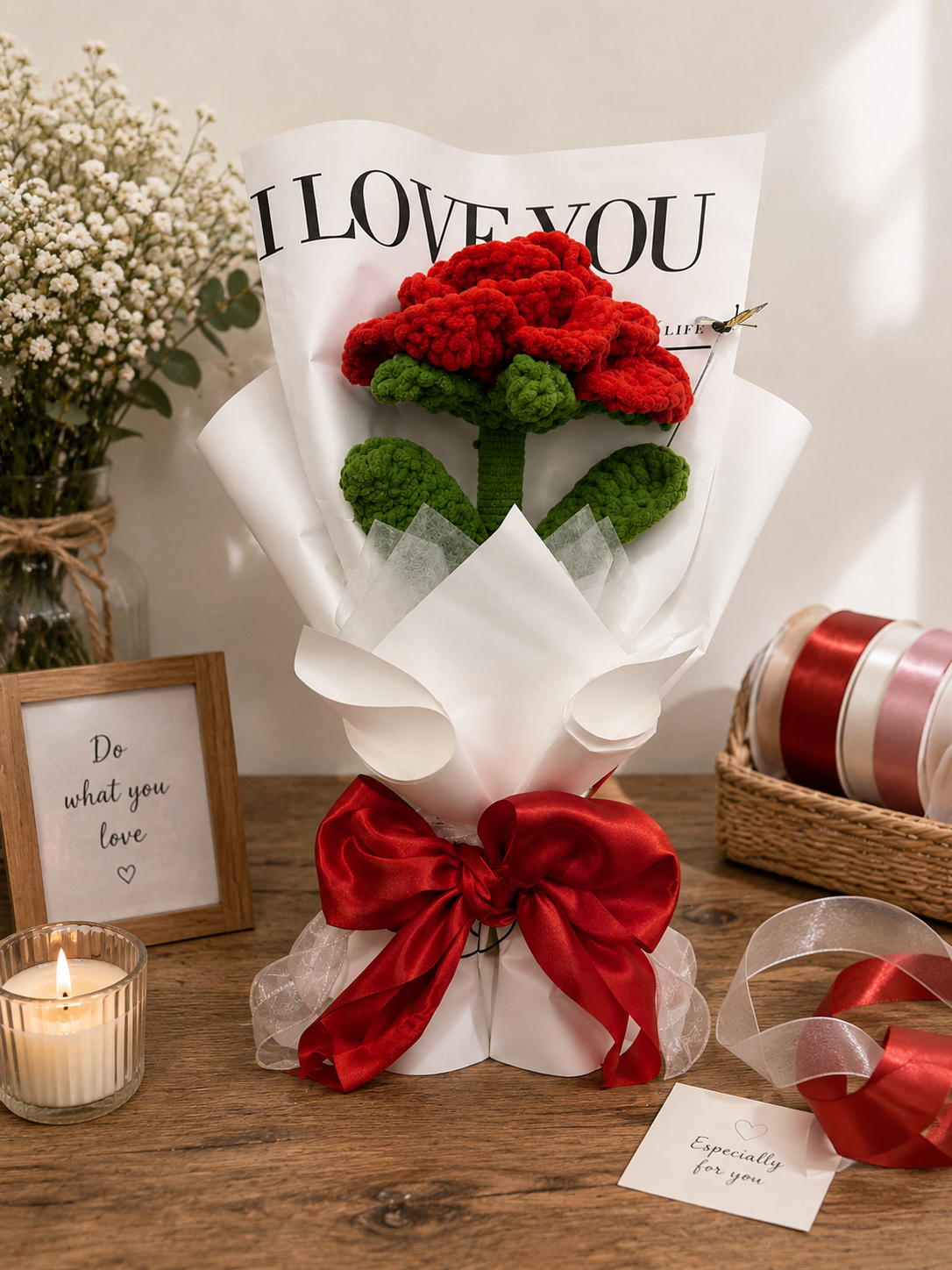 Forever Yours – Handmade Plush Red Rose Bouquet