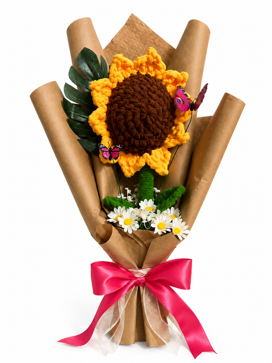 Rustic Sunshine – Handmade Plush Sunflower Bouquet